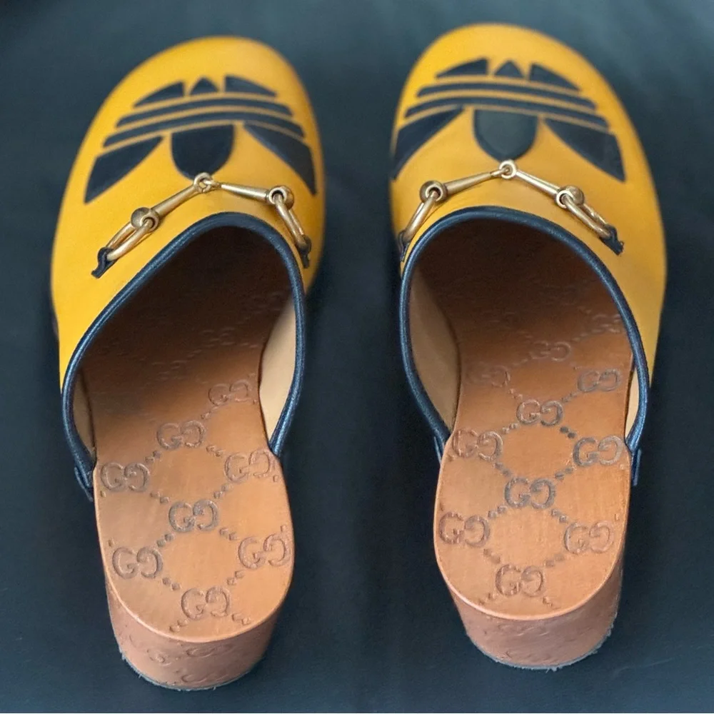Gucci + Adidas RARE yellow and black horsebit wooden clogs SZ 39 🤌🔥⭐️⚡️👩‍🎤 - Picture 11 of 16